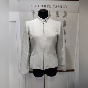 Louben Canada Textured Zip Up Blazer Jacket Light Grey White Size 2